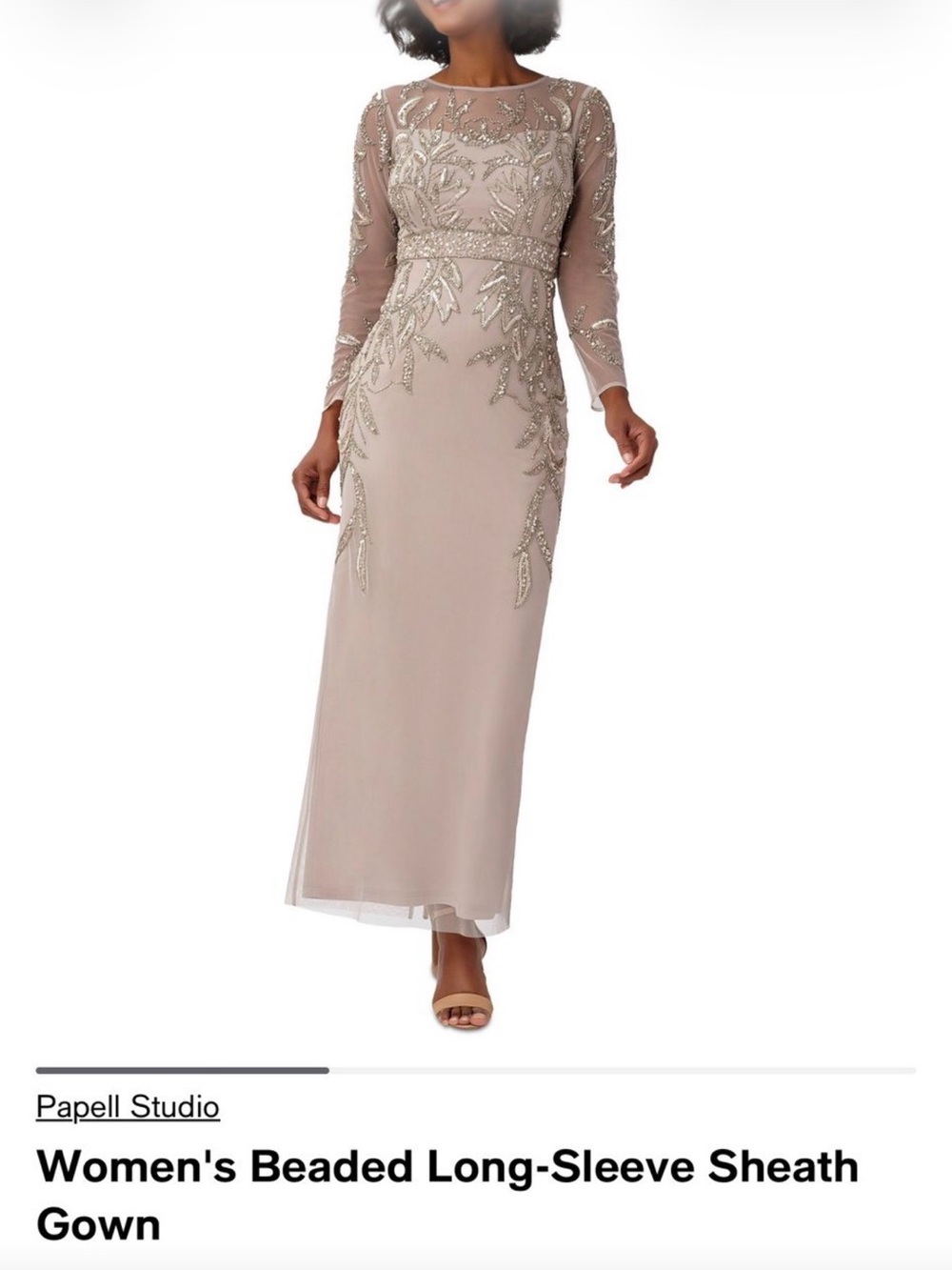 Women's Beaded Long-Sleeve Sheath Gown in Blush